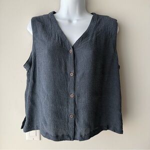 EILEEN FISHER Blue Textured Rayon Button Front Sleeveless Vest Nordic Size L